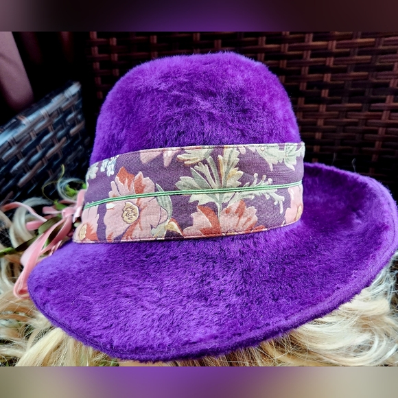 60s LORD & TAYLOR Purple Mohair Soft Luxury MISS ALICE Hollywood Movie Star Hat - Picture 7 of 16